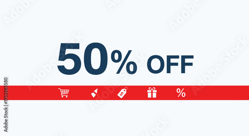 50% Off Sale Banner Vector with Shopping Icons