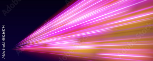 A smooth rainbow speed streak flows dynamically, forming glowing luminous trails with scattered spark particles. vector