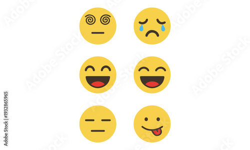 Set of yellow emojis showing different emotions and expressions