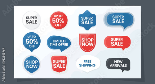 Set of 12 Super Sale and Discount Offer Vector Badges