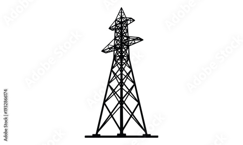 Electricity Pylon Black Silhouette Isolated Vector Graphic