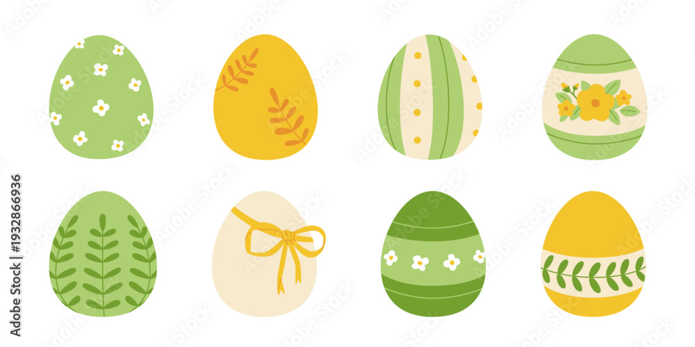 Fototapeta premium Easter painted eggs set. Vintage easter eggs collection. Cottage core eggs bundle.