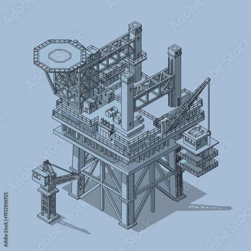 Offshore Oil Rig Structure Illustration.