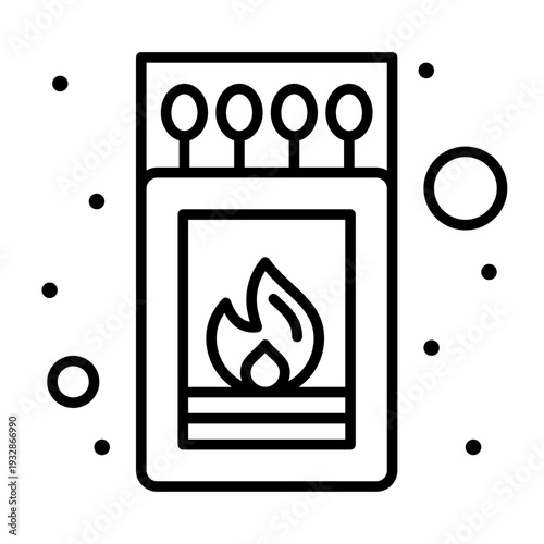 Matchbox Illustration: A simple yet striking illustration of a matchbox, with lit matches standing upright, and a fiery emblem on its side, symbolizing the concept of ignition and potential.