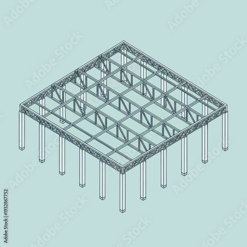 Steel Structure Framework Elevated on Pillars.