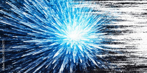 Abstract blue background with bright light explosion burst and dynamic energy motion in space style design