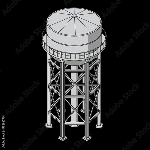 Water Tower Structure Illustration Design.