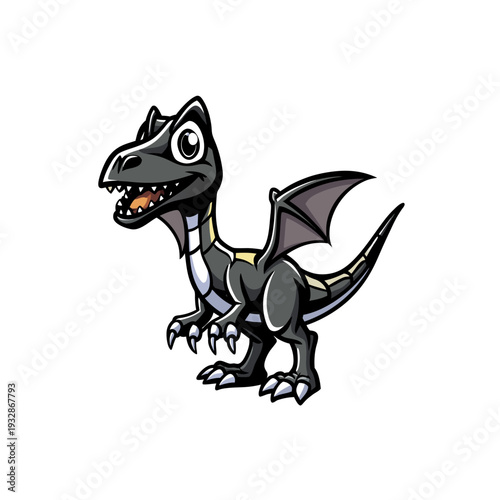 Cute cartoon black dragon with wings, a playful and friendly mythical creature illustration.