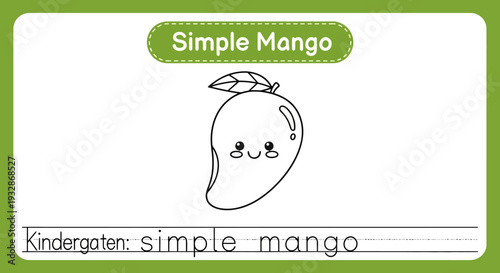 Cute Simple Mango Coloring Page for Kindergarten Kids