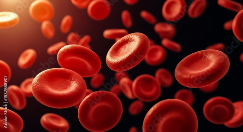 High-resolution 3D render of red blood cells flowing in a bloodstream, ideal for medical, scientific, and health-related visuals.