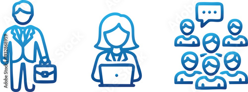 Service Staff Support Team and Management Line Icon