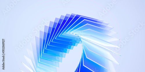 Fotografie A high-quality 3D rendering of square glass plates arranged in a sweeping abstract curve