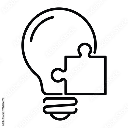 Lightbulb with puzzle piece icon symbolizing creative solution problem solving innovation insight and business planning outline
