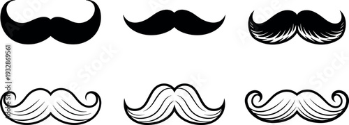 Vintage Mustache Collection with Classic Handlebar Curved and Decorative Facial Hair Styles Vector Illustration Set