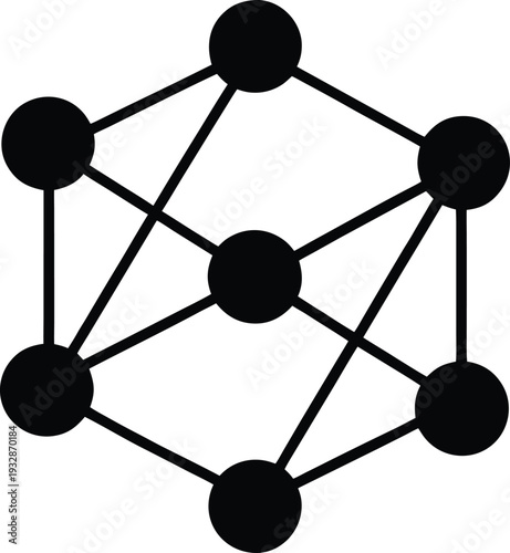Network of connected nodes silhouette vector graphic with central node