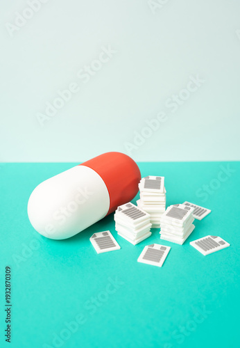 Obraz na płótnie A medicinal capsule and a mountain of documentation