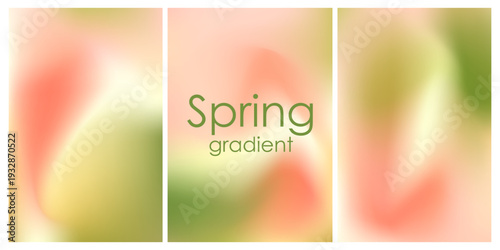 Set of pastel backgrounds with a soft mesh gradients in green and pink spring tones