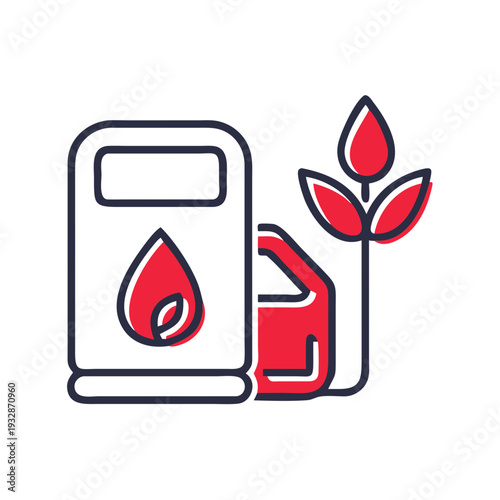 Biofuel pump and leaf icon representing green energy and environmental sustainability for future carbon neutral technology