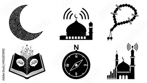 Islamic smart technology and prayer set with mosque wifi signal qibla compass quran and rosary beads