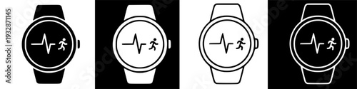 Smartwatch fitness tracking icon with heart rate and running person symbol