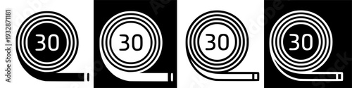 Digital illustration of rolled measuring tape icon with number 30 for length indication and design projects