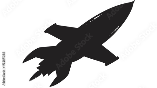 A black silhouette of a rocket ship soaring through the air, symbolizing speed and power.