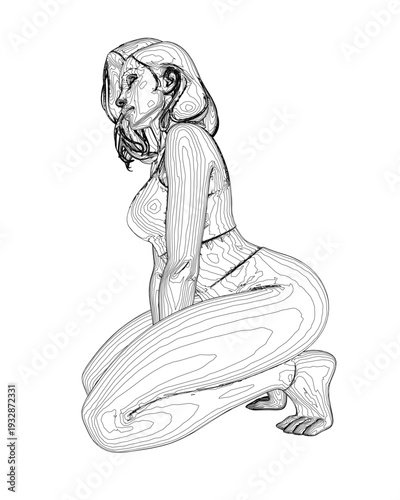 A young girl sits with her knees drawn up, wearing sportswear and leggings in a casual sketch.