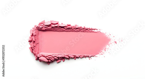 Pink cosmetic blush makeup powder texture smudge on white background with copy space available
