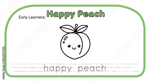 Happy Peach Coloring Page for Early Learners