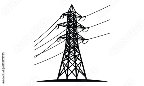 Transmission Tower and High Voltage Power Lines Isolated Vector