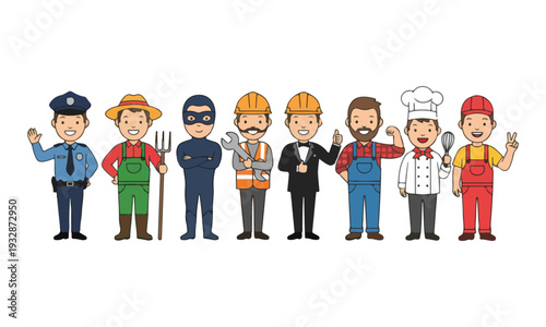 Cartoon Male Characters Representing Diverse Occupations