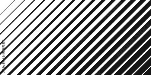 Black straight parallel diagonal lines of different thickness in row pattern. Halftone background from stripes for design. Vector illustration isolated on transparent