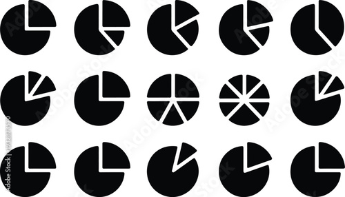 Set of 15 pie chart icons vector