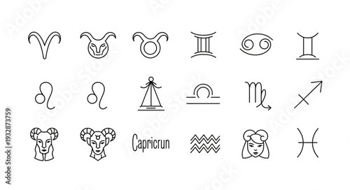 Zodiac Signs Collection - A Detailed Line Art Illustration of Astrological Symbols.