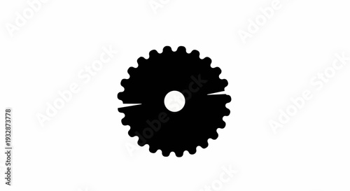 Black silhouette of a cogwheel with a horizontal crack in the center on a white background