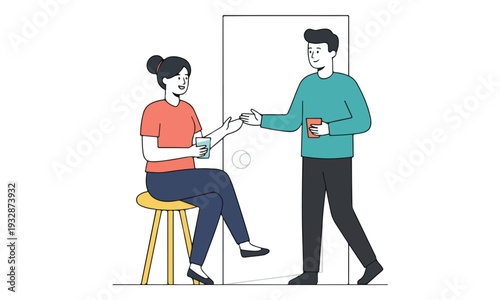 Two People Conversing and Interacting with Drinks Indoors