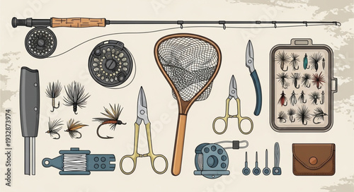 Detailed illustration of fishing equipment, perfect for angling enthusiasts and outdoor activities.
