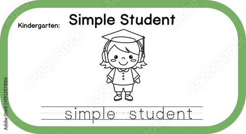 Kindergarten Simple Student Coloring Page with Graduation Cap and Headphones