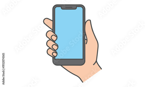 Hand holding modern smartphone with blank screen