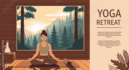 Woman Meditating Yoga Retreat Serene Nature.