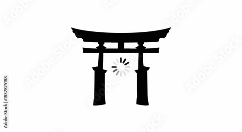 Traditional Japanese Torii gate silhouette with a loading icon, symbolizing transition or waiting.