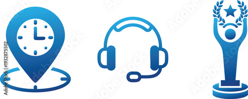 Customer Support Headset and Trophy Icons