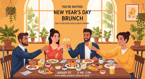 Friends celebrating New Years Day brunch together.