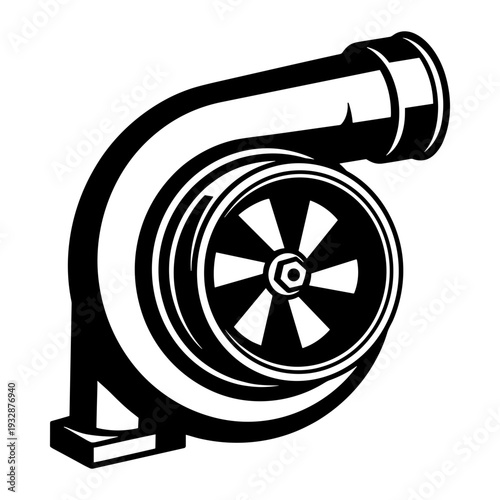 Automotive Turbocharger System Mechanical Drawing, Performance Engine Parts For Car Tuning Projects, High Speed Turbine Silhouette For Automotive Enthusiasts