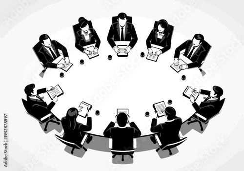 A group of business professionals sitting around a large table in a meeting