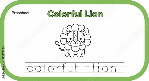 Preschool Colorful Lion Coloring Page for Kids - Traceable Letters