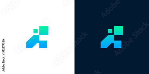 Modern abstract letter A logo design with a futuristic digital pixelated effect, showcasing technological innovation and dynamic corporate branding