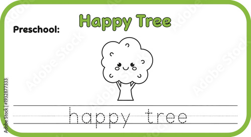 Preschool Happy Tree Worksheet: Trace the Words 'Happy Tree'