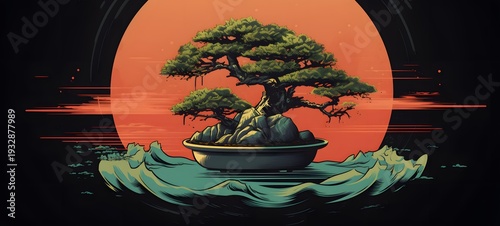 bonsai vector illustration t-shirt design,generative AI