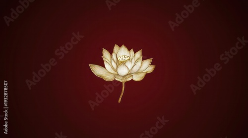 Lotus Bloom on Crimson Canvas: A delicate, pristine lotus flower in full bloom, set against a deep crimson backdrop, radiating a sense of purity and tranquility.